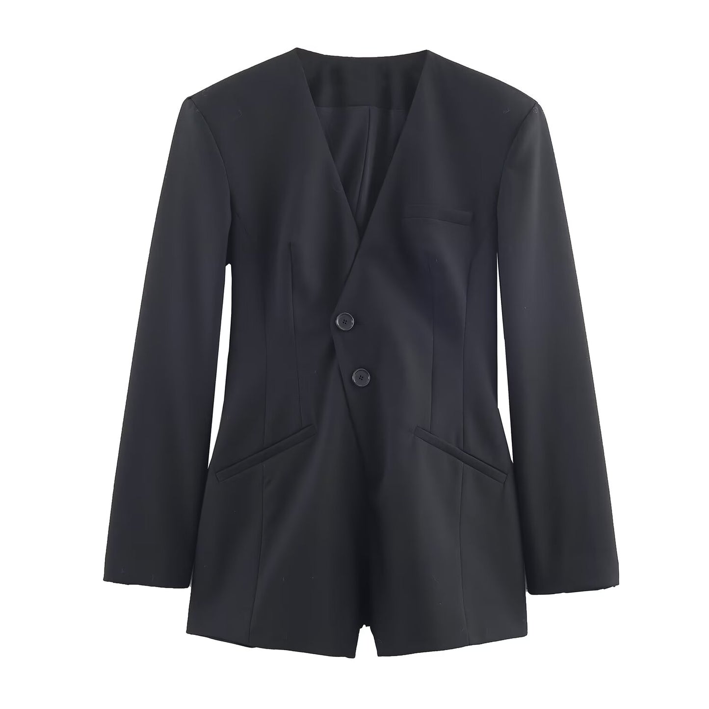 Women's black V-neck Blazer Coat style short jumpsuit
