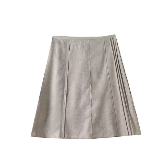 Women's autumn fashion pleated design casual high waisted MIDI skirt
