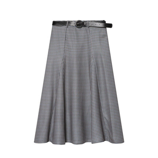 Women's With Belt Casual Plaid Midi Skirt