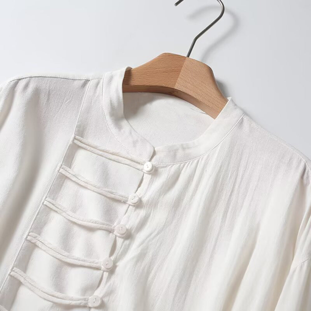 Women's New Chinese Style O Neck Long-Sleeved Shirt