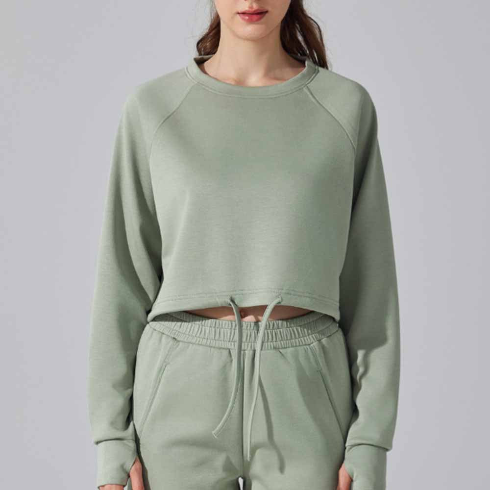 Women's New Fashion Joker Round Neck Sweater Fitness Yoga Coat Loose Long Sleeve Pilates Drawstring Coat