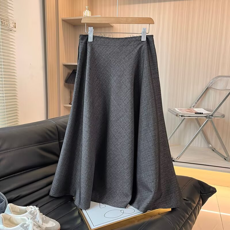 Women's chic Fashion comfortable texture gray draped MIDI skirt