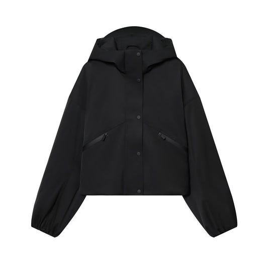 Women's new fashion black hooded waterproof windproof jacket Coat