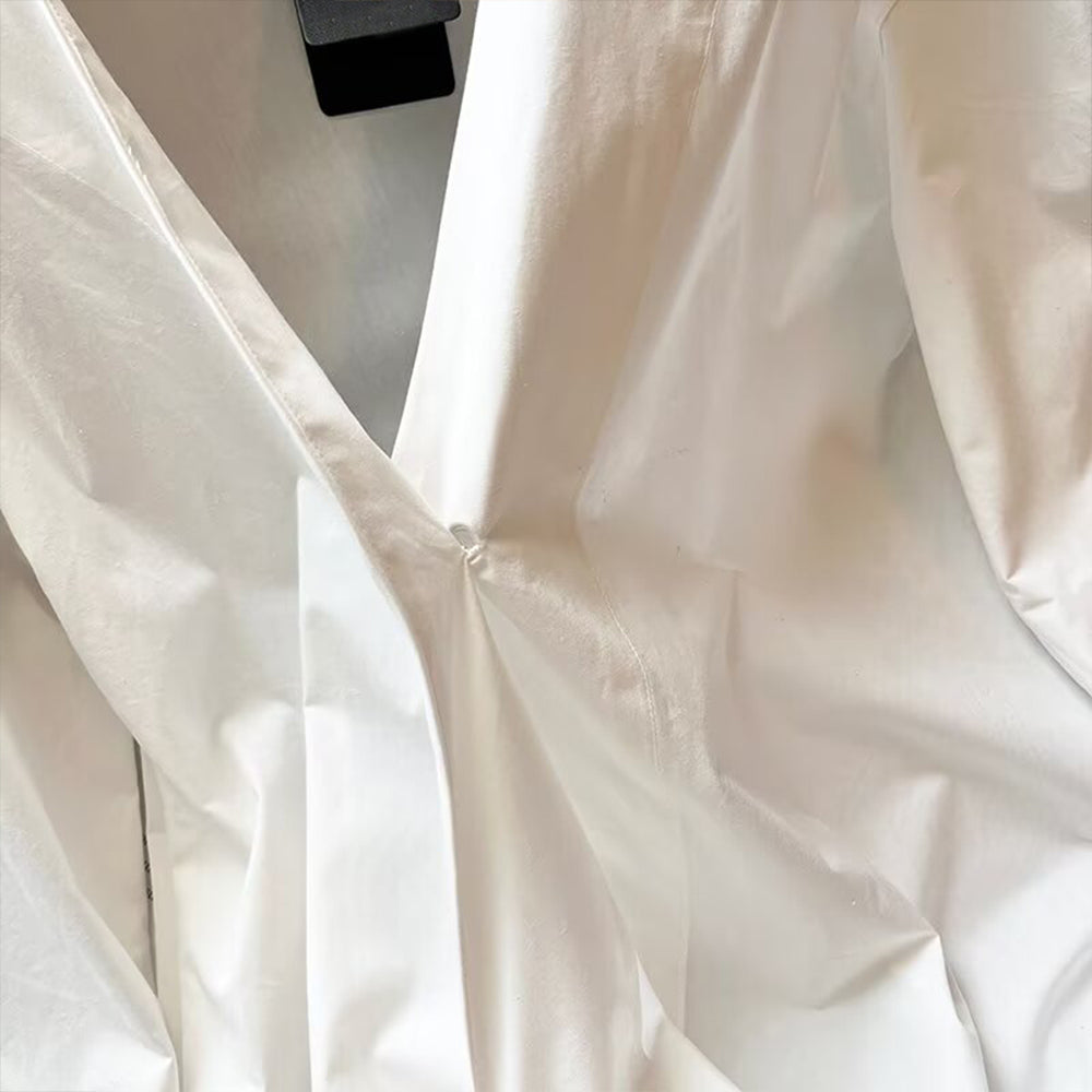 Women's new fashion loose white long sleeved V-neck shirt