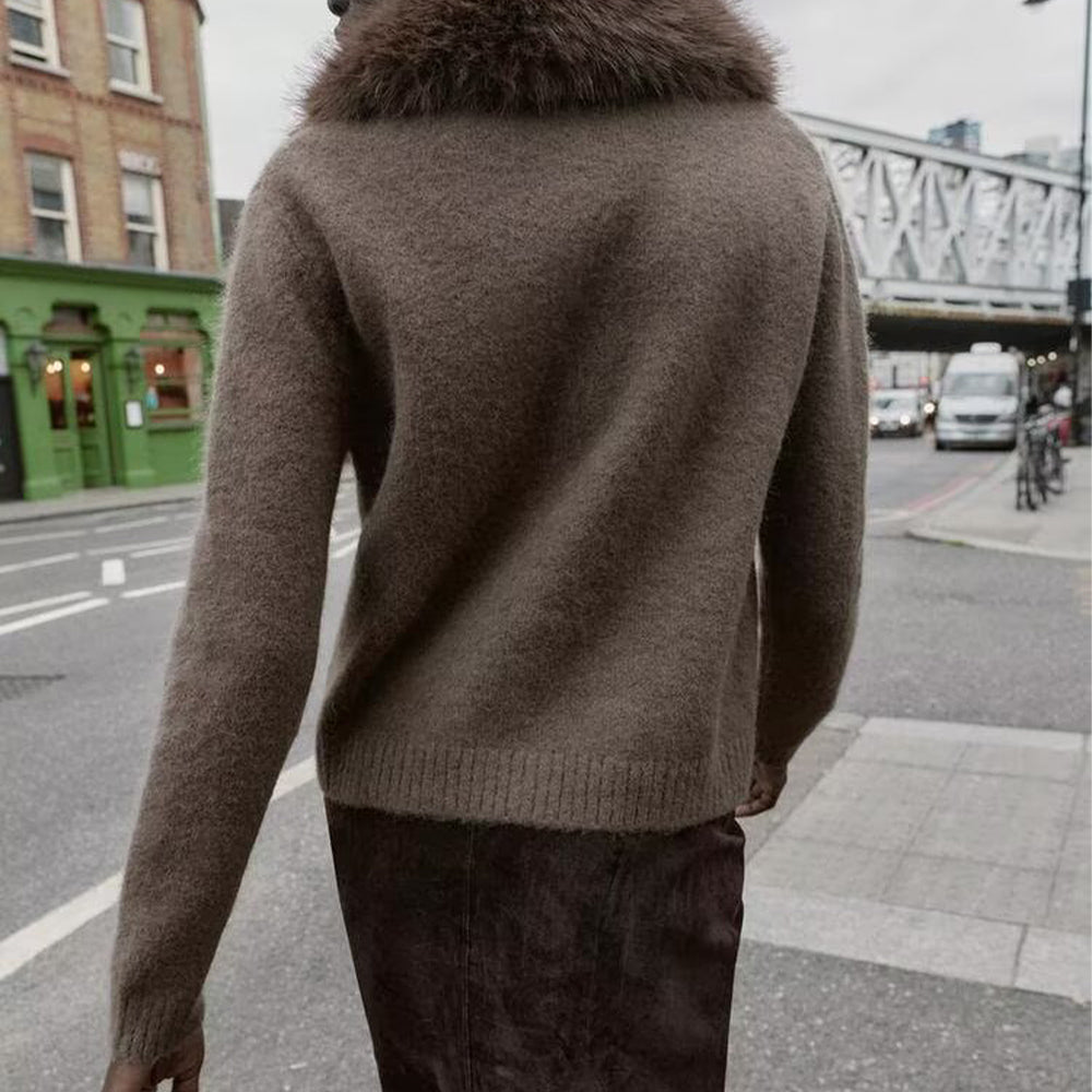 Women's new faux fur effect lapel knitted Coat