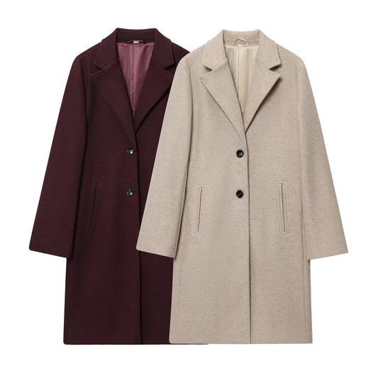 Women's New Fashion with Shoulder Pads Long Style Soft Texture Woolen Coat