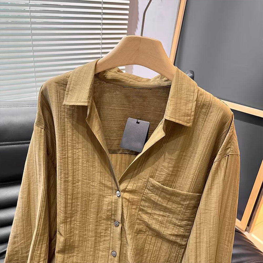 Women's new fashion striped long sleeved button up shirt