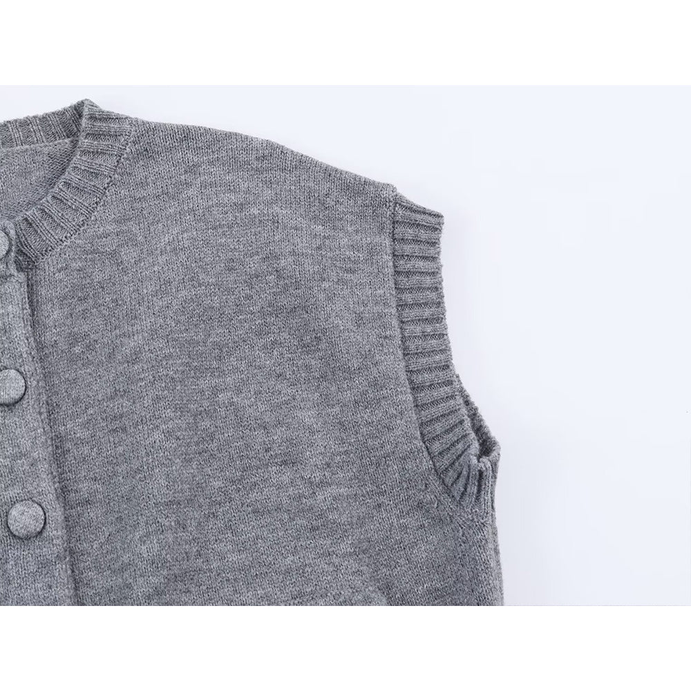 Women's pocket decoration short sleeveless knitted vest