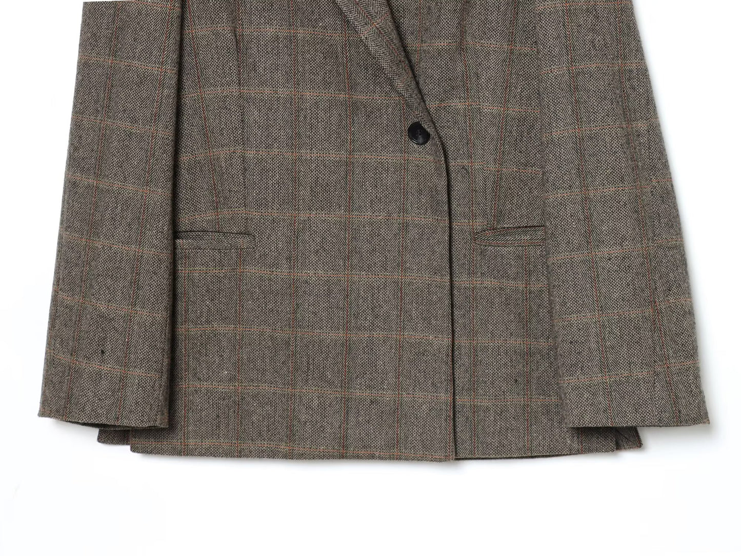 Women's loose wool blended plaid Blazer Coat