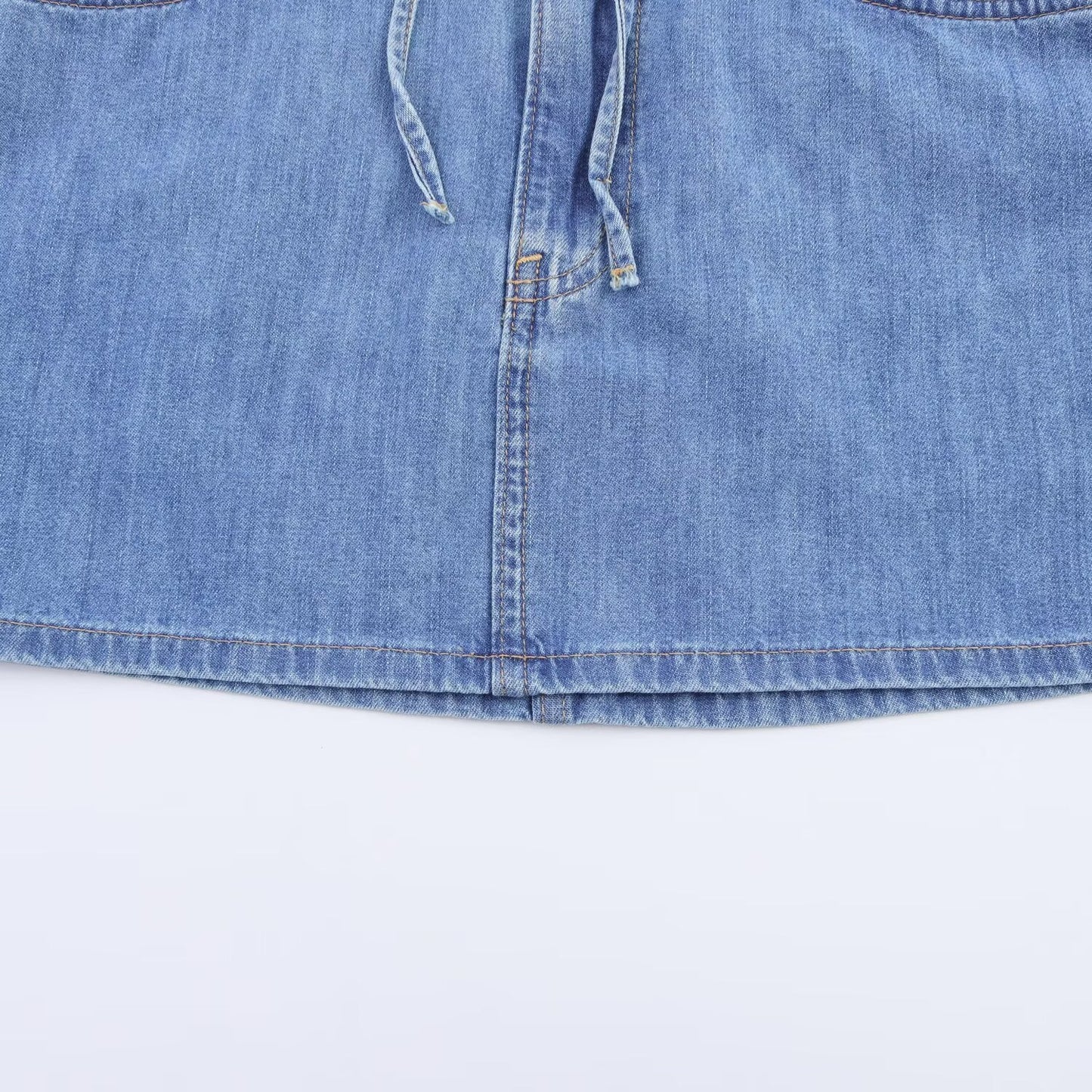 Women's' New Fashion bow decoration slim elastic waist denim mini skirt