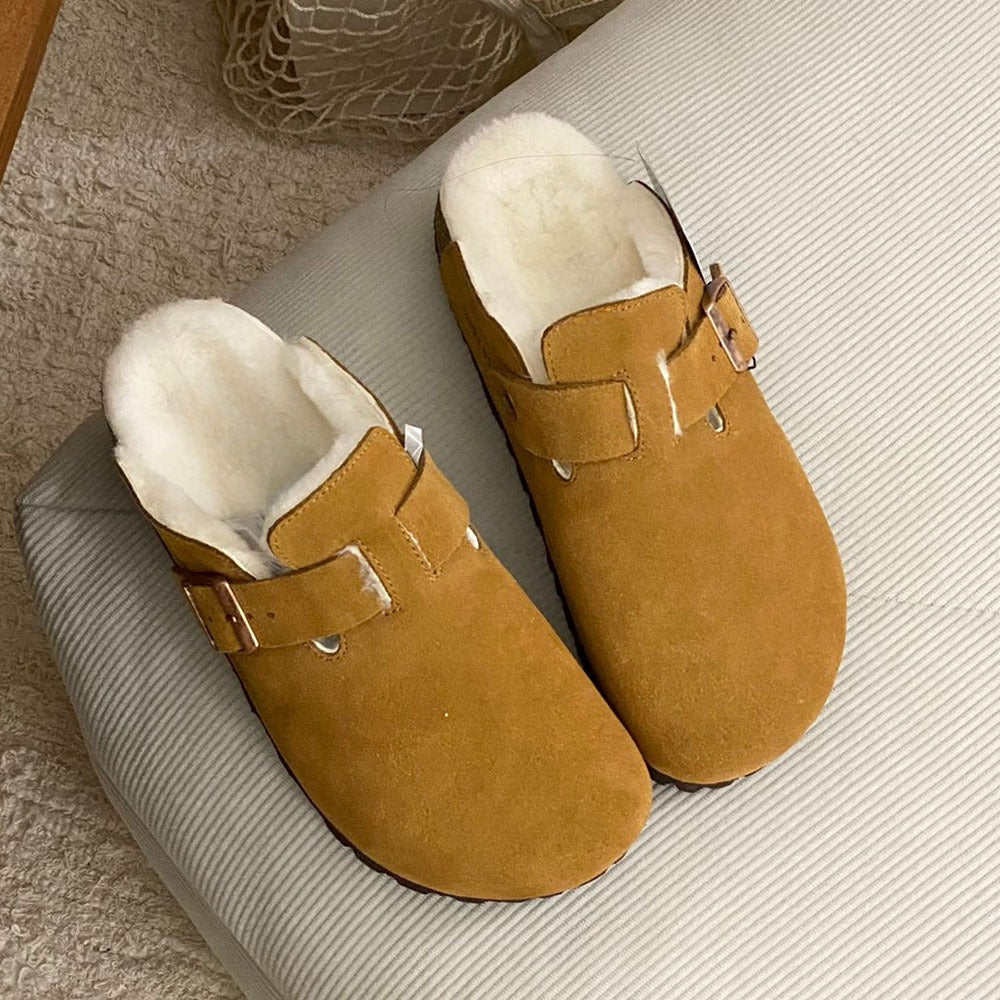 New women's fleece-lined platform slippers with a shoe box