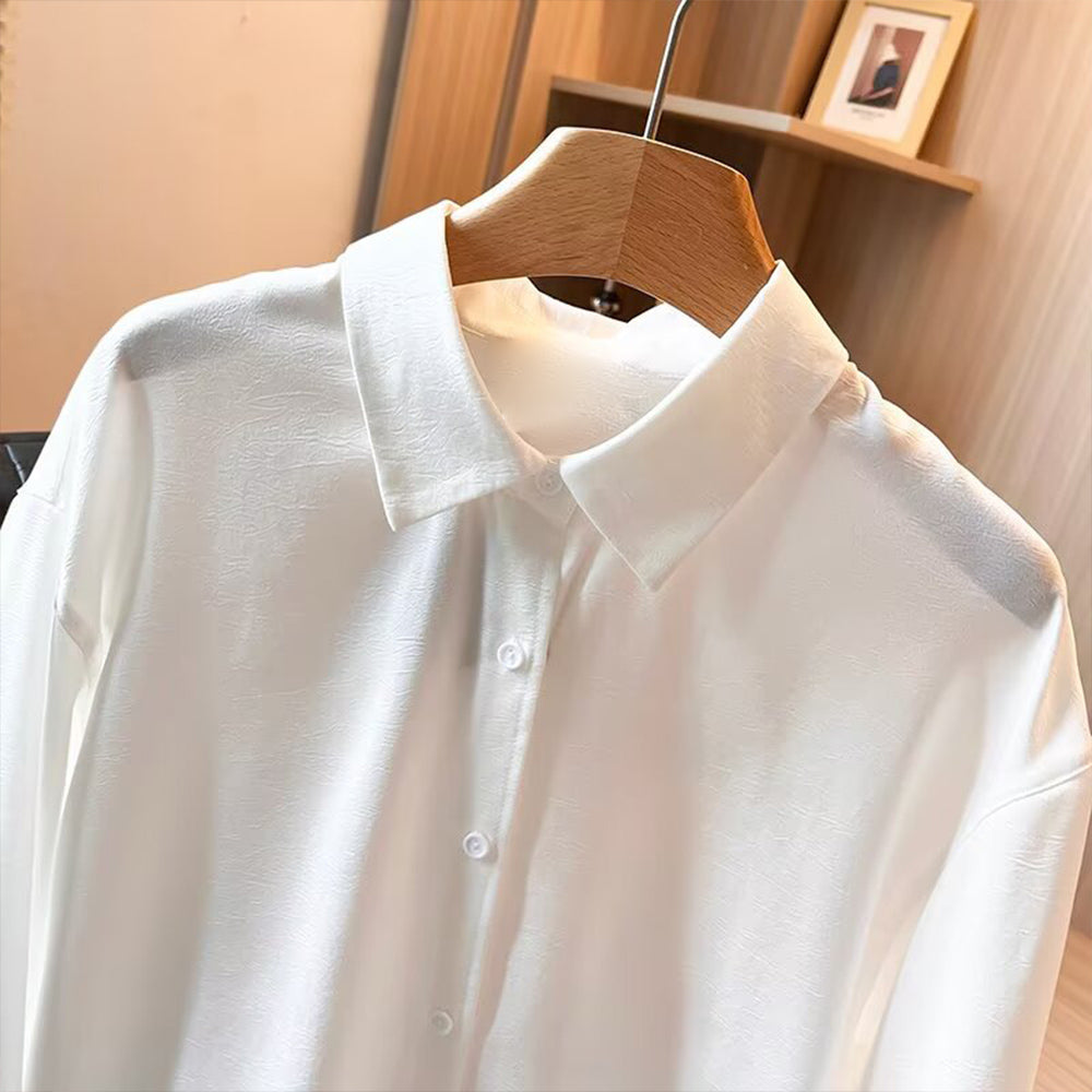 Women's New Fashion Long Sleeve draped Pleated Lapel Shirt
