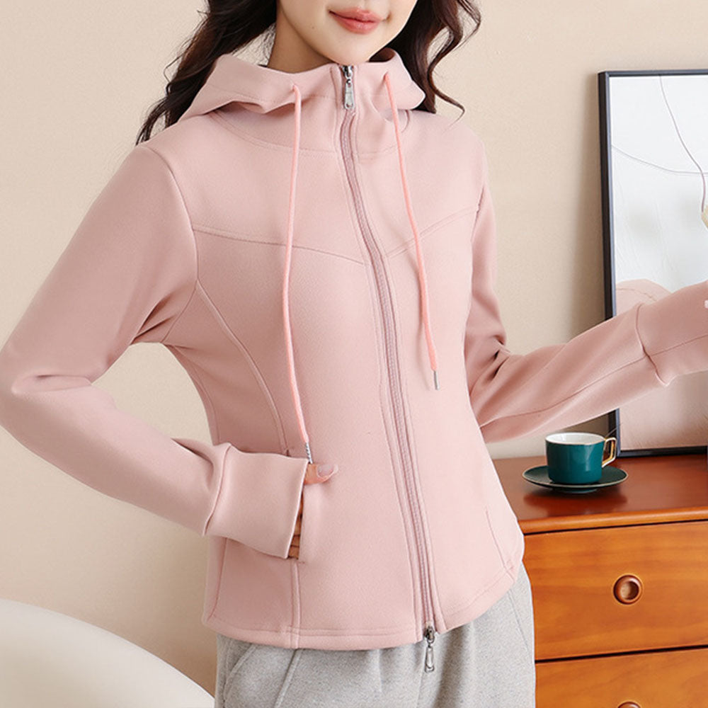 Women's new slim fit hooded cardigan zipper jacket