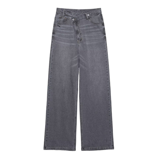 Women's new fashion asymmetrical design loose high waisted casual wide leg jeans