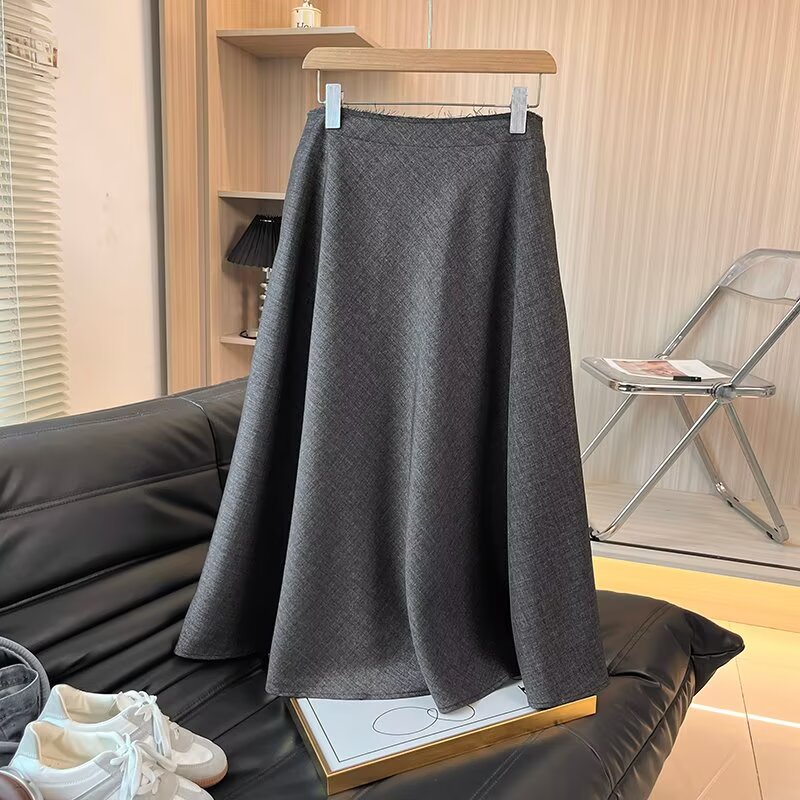Women's chic Fashion comfortable texture gray draped MIDI skirt
