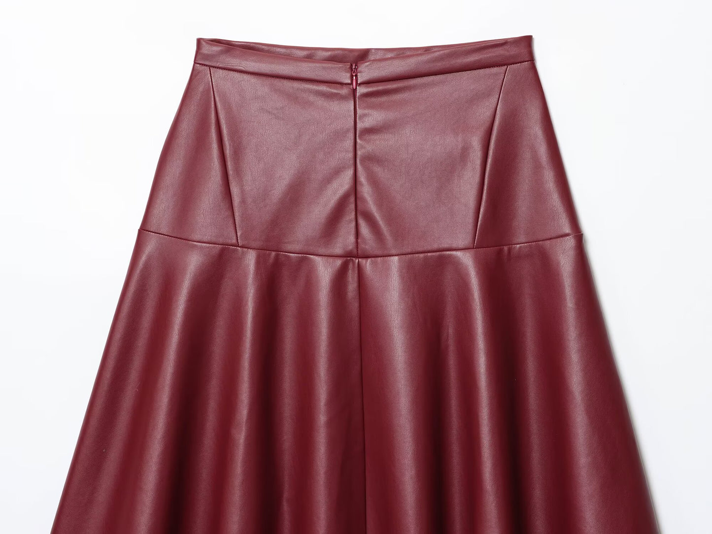 Women's casual draped faux leather MIDI skirt