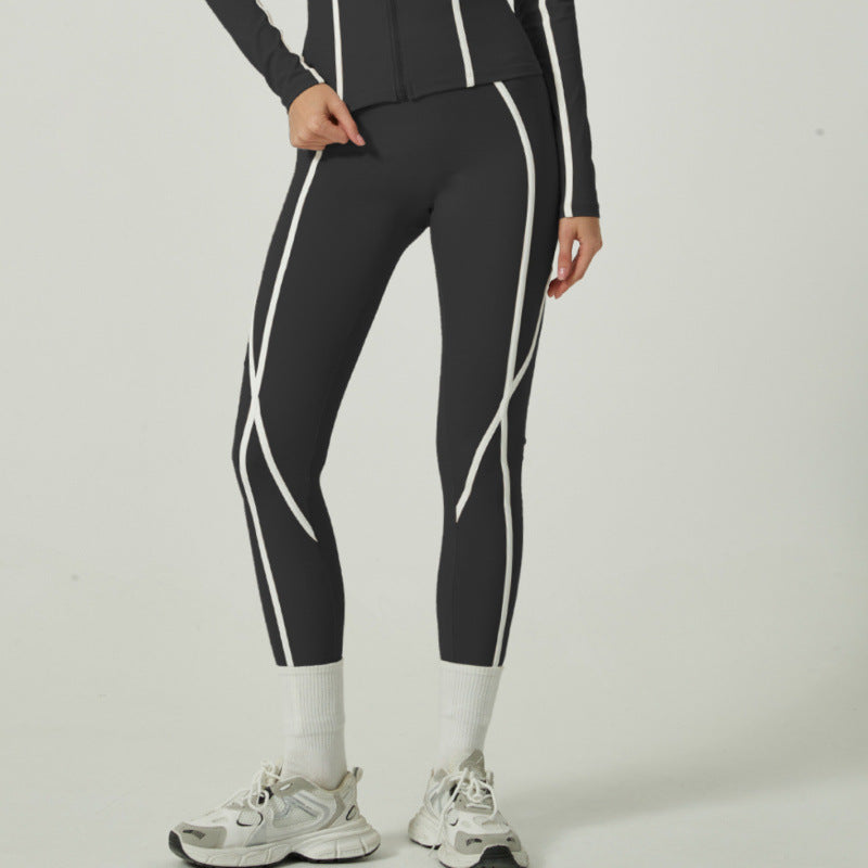 Women's autumn and winter yoga suit leisure sports contrast high sense jacket long sleeve trousers yoga clothes