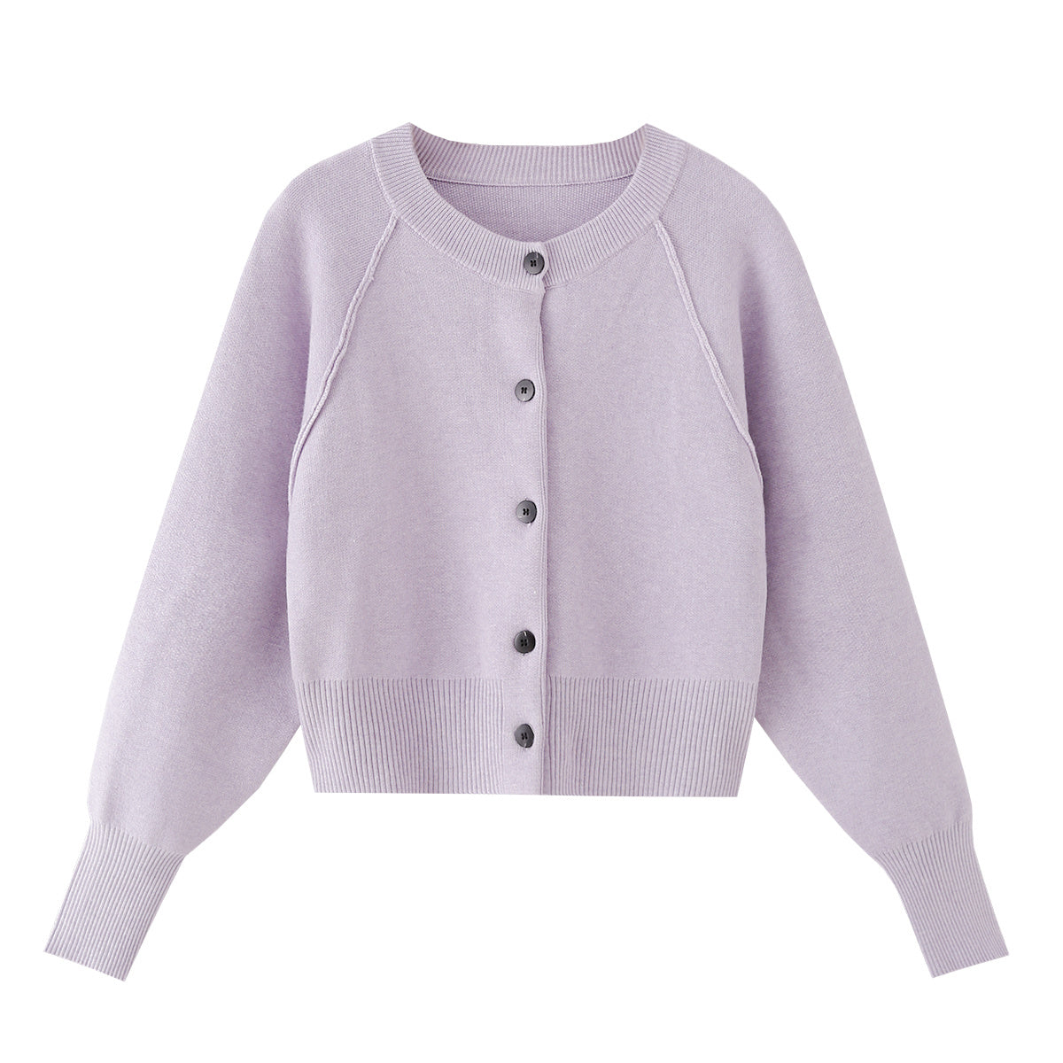 Women's short O Neck long sleeved knitted Coat