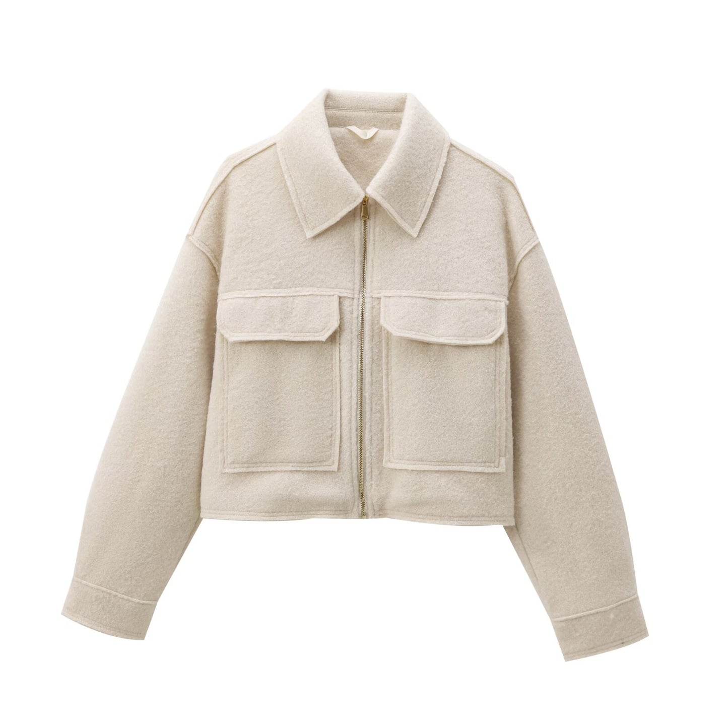 Women's short lapel zipper woolen jacket Coat