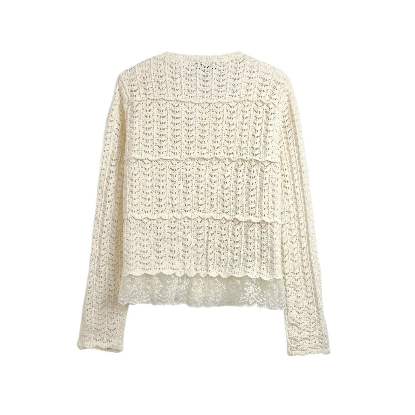 Women's new fashion O Neck long sleeved patchwork hem knitted cardigan