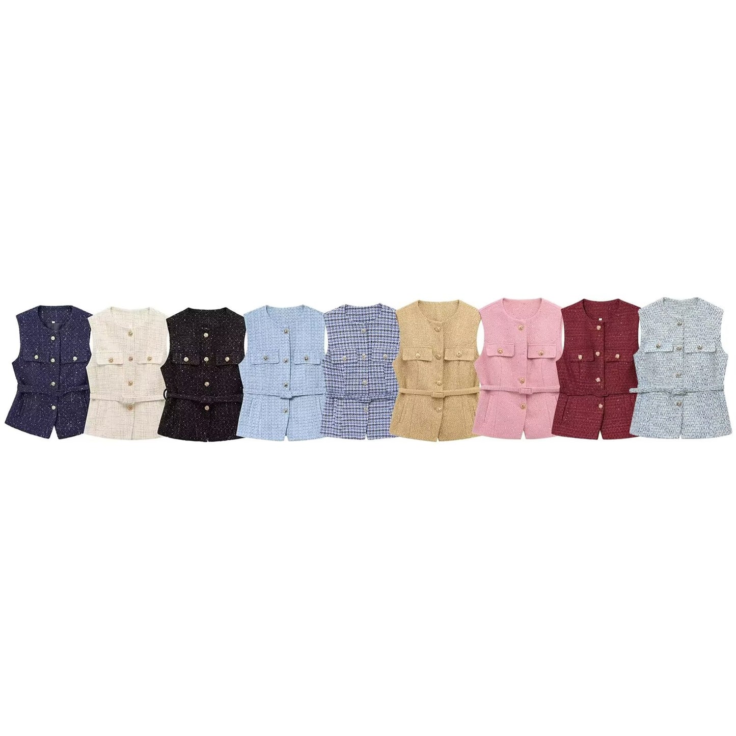 Women's with Belt bead decoration textured vest