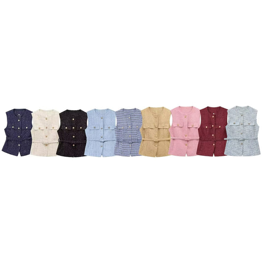 Women's with Belt bead decoration textured vest