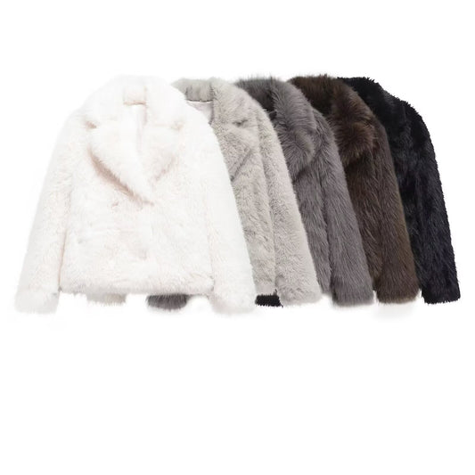 Women's artificial fur effect warm Lapel Coat