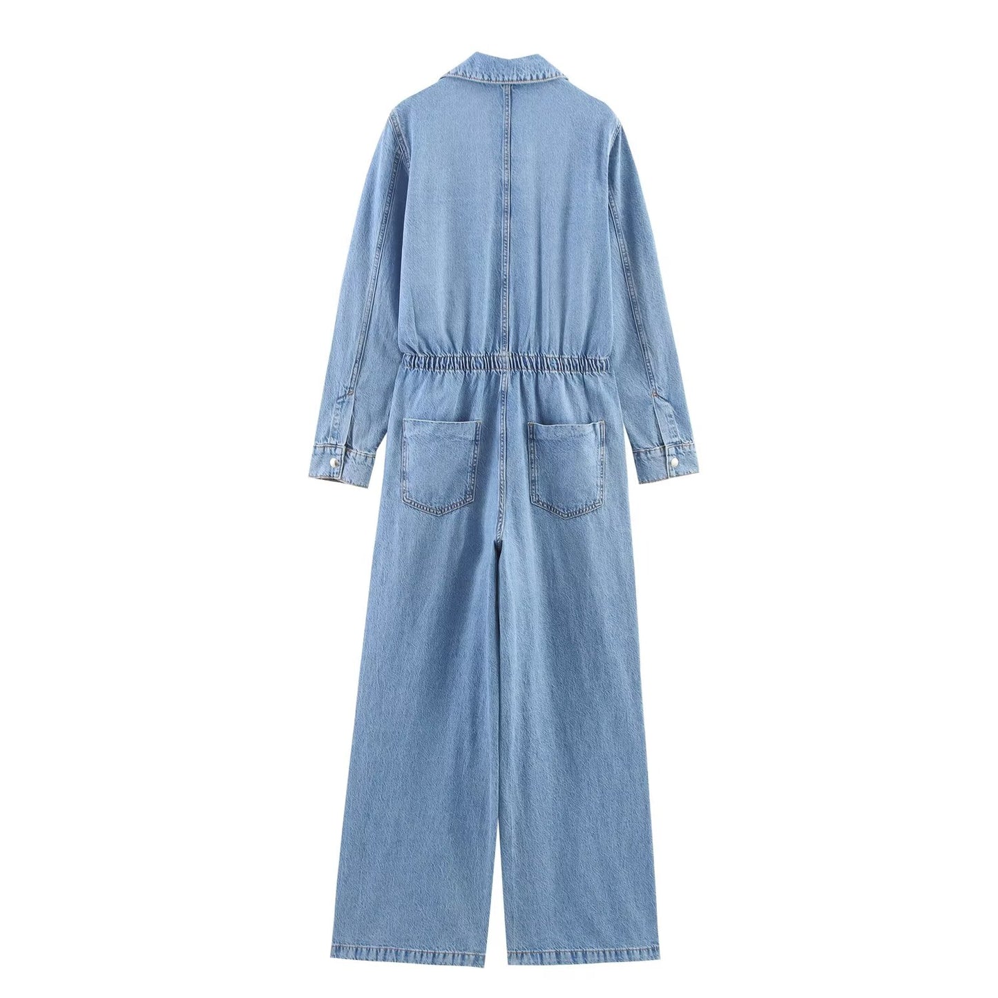 Women's New Fashion adjustable waist design long sleeved denim jumpsuit