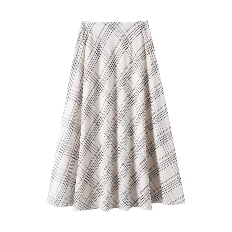 Women's 2025 chic Fashion casual draped plaid MIDI skirt