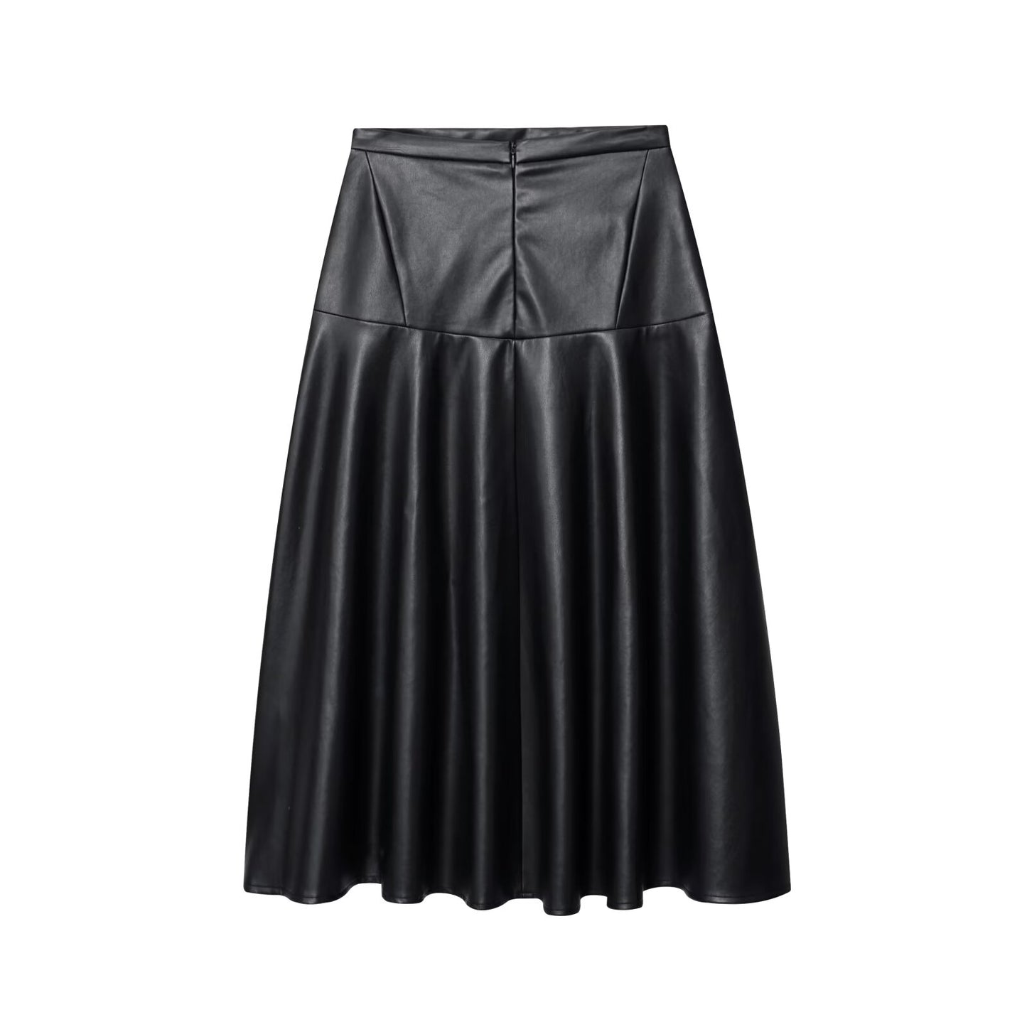 Women's casual draped faux leather MIDI skirt