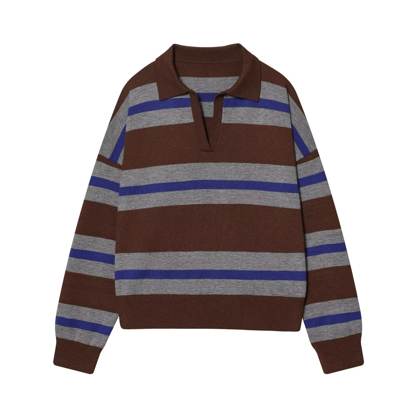 Women's soft texture striped knitted polo shirt