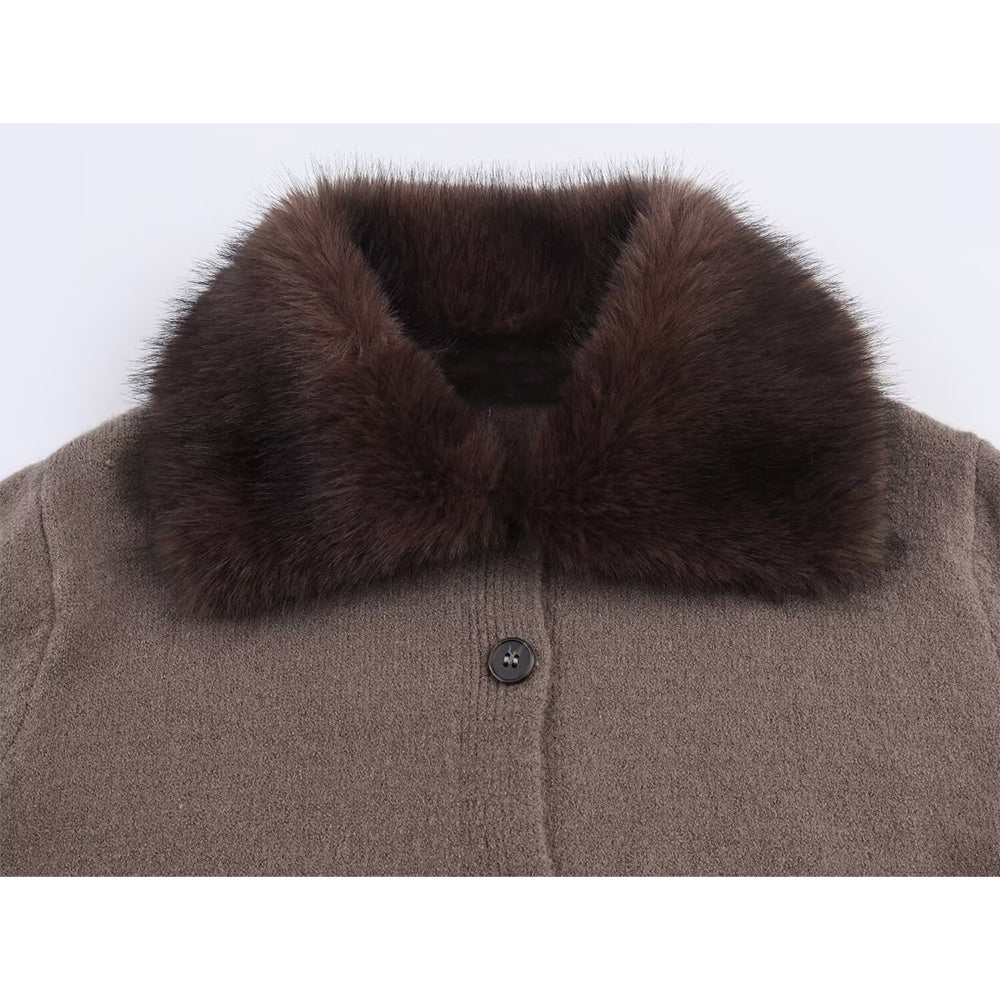 Women's new faux fur effect lapel knitted Coat