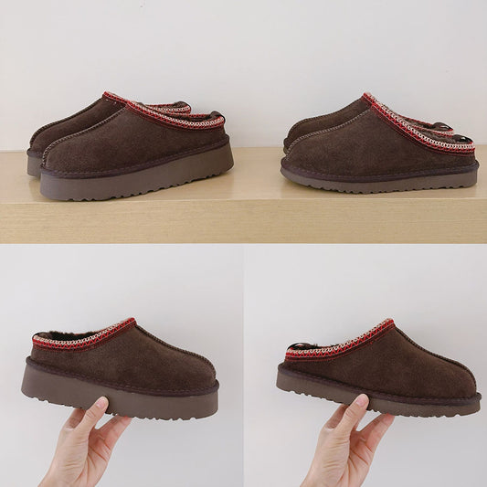 Women's new warm shallow short snow boots have a shoe box