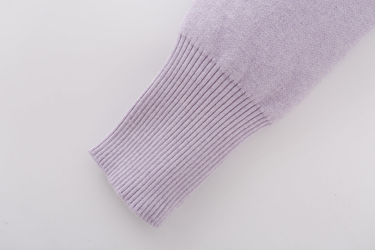 Women's short O Neck long sleeved knitted Coat