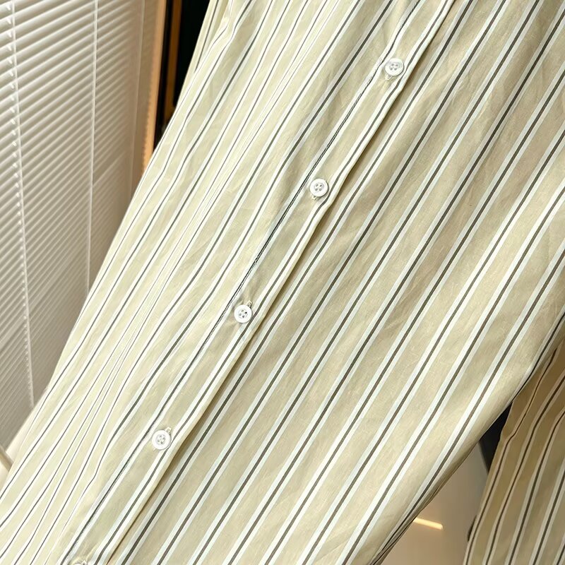 Women's new loose contrasting striped lapel shirt