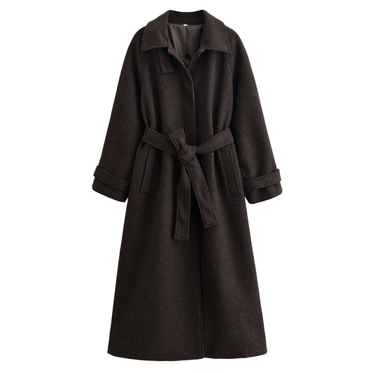 Women's with Belt loose warm Lapel woolen coat