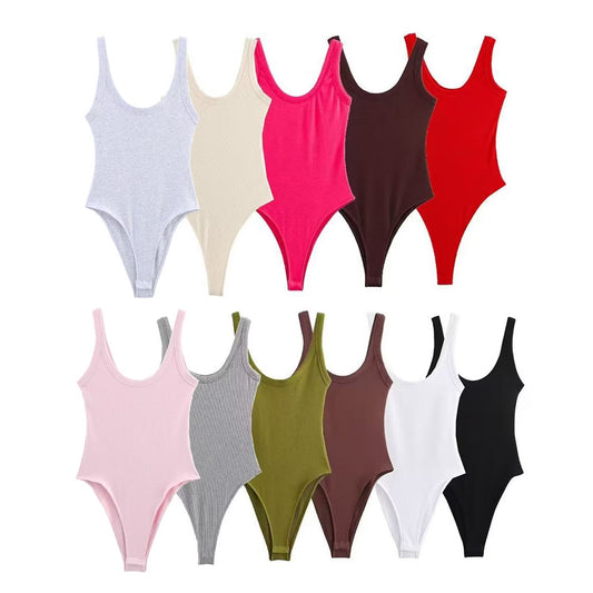 Women's 2025 new fashion multi-color tight ribbed jumpsuit