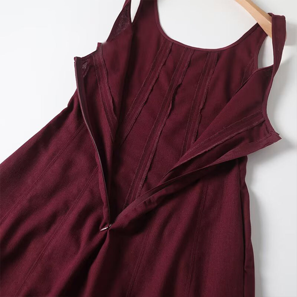 Women's Fashion Leisure draped Linen blend Vest Style Midi Dress