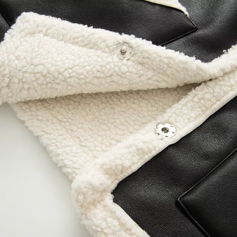 Women's patchwork fleece Fur Faux Leather vest Coat