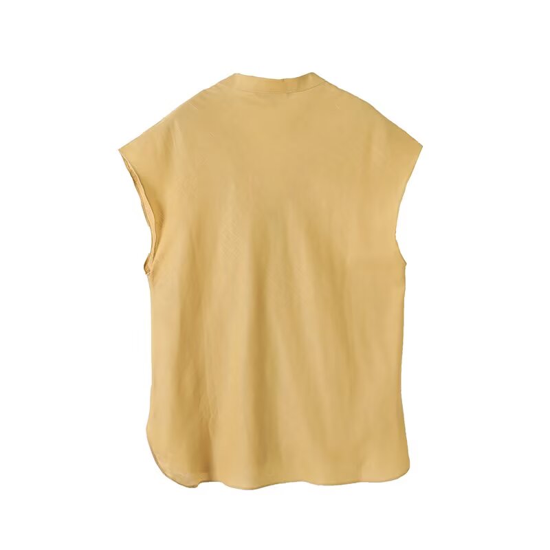 Women's 2025 chic Fashion sleeveless linen blend V-neck shirt