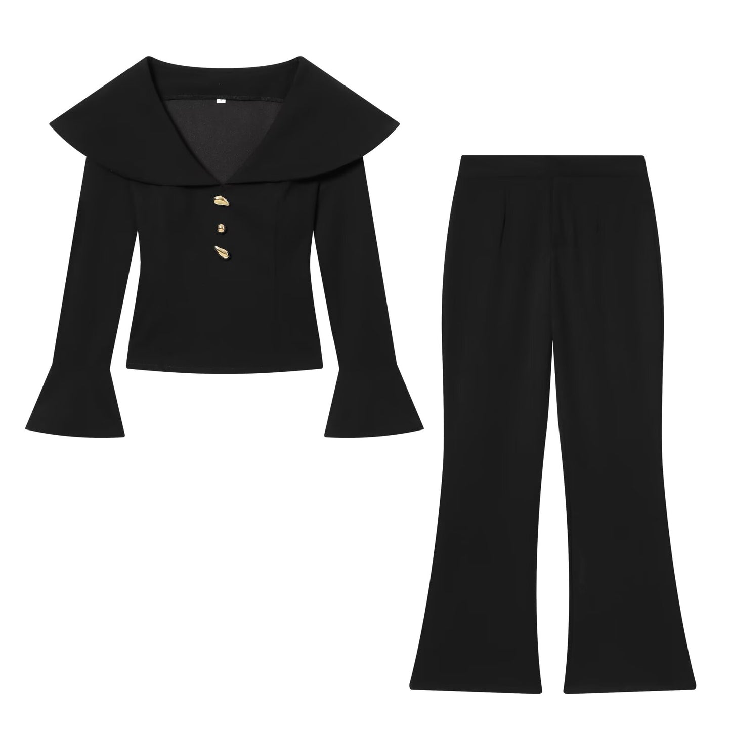 suit Women's 2 pieces short V-neck slim top+Pants