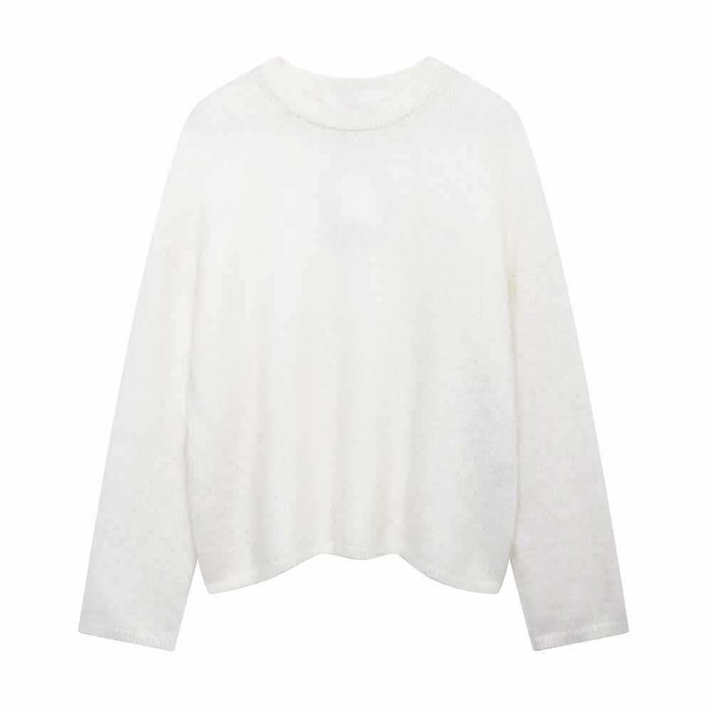 Women's new fashion multi-color loose versatile casual warm O Neck knitted sweater retro long sleeved women's pullover chic top