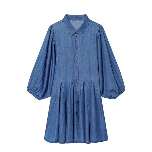 Women's bubble sleeve flared hem dress