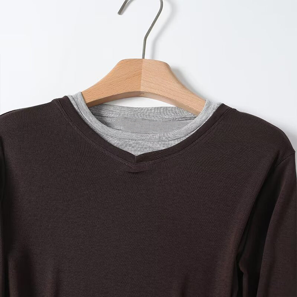 Women's new interior style double-layer O Neck long sleeved T-shirt