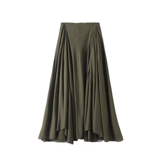 Women's new fashion irregular hem draped cotton linen MIDI skirt