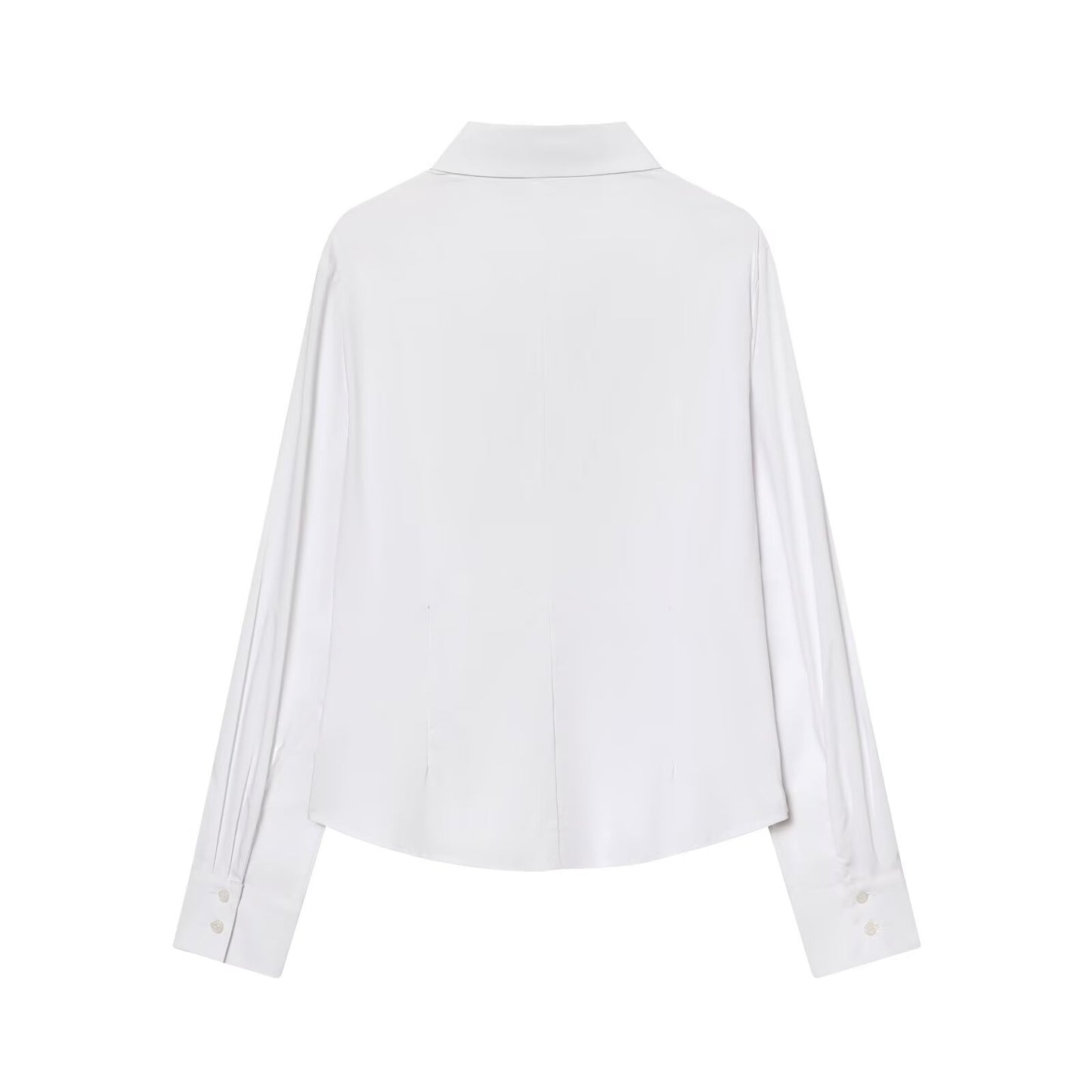 Women's pleated decoration slim lapel shirt