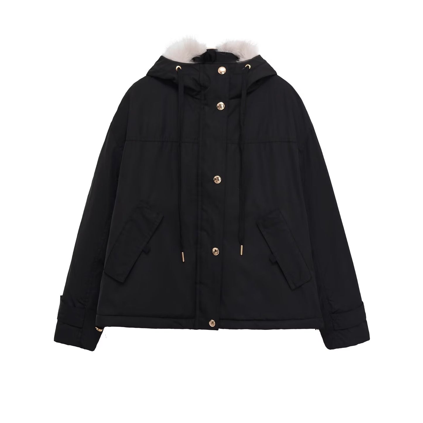 Women's faux fur effect hooded short parka coat