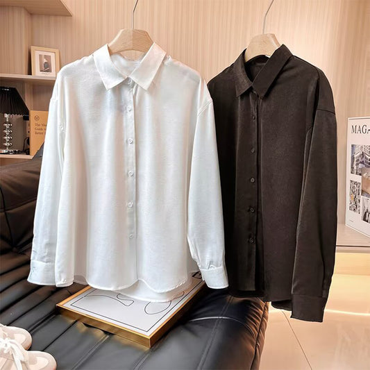 Women's New Fashion Long Sleeve draped Pleated Lapel Shirt
