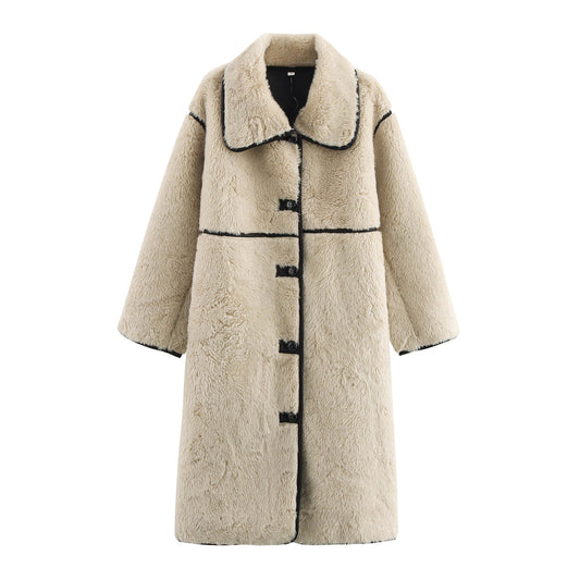 Women's long style faux fur effect lapel Coat