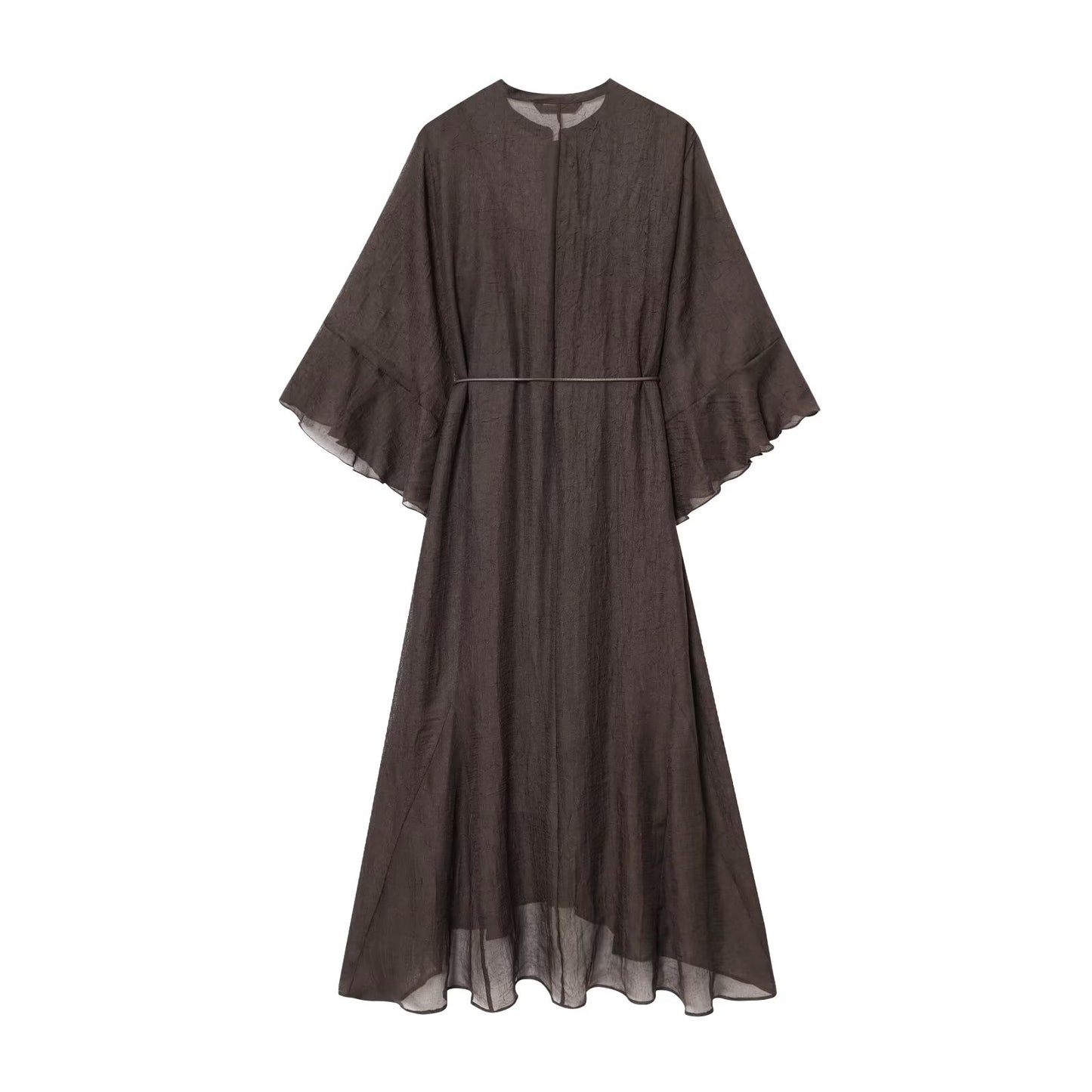Women's new fashion with Belt loose semi transparent MIDI dress